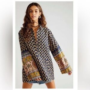Free People Beaded Tunic Bohemian Print Women's Top